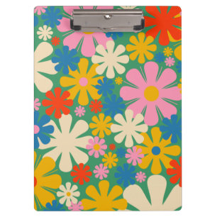 Groovyレトロカラフルフローラ60s 70s花 クリップボード