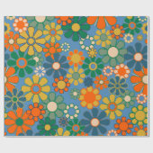 Groovyレトロカラフル60s 70sフローラルパターン ラッピングペーパー (フラット)