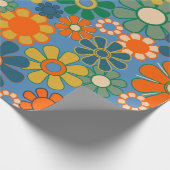 Groovyレトロカラフル60s 70sフローラルパターン ラッピングペーパー (角)