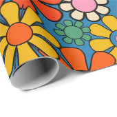 Groovyレトロカラフル60s 70sフローラルパターン ラッピングペーパー (ロールコーナー)