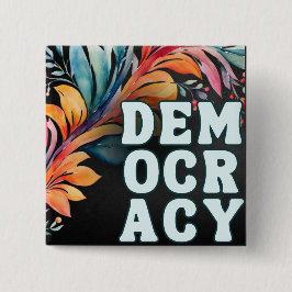 GroovyレトロカラフルBright Statement Democracy 缶バッジ