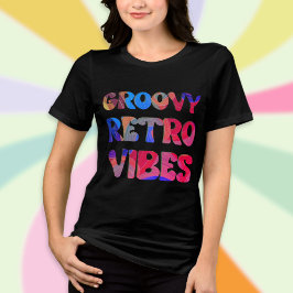 GroovyレトロカラフルVibes 70s美学Tシャツ トライブレンドＴシャツ