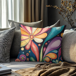 Groovyレトロカラー開花万華鏡のように千変万化するパターン クッション