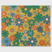 Groovyレトロガーデン花60s 70s花柄 ラッピングペーパー (フラット)