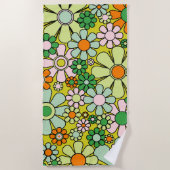 Groovyレトロガーデン60s 70s春フローラルパターン ビーチタオル (正面)