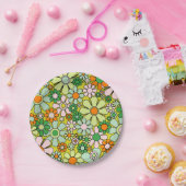 Groovyレトロガーデン60s 70s春フローラルパターン ペーパープレート (パーティー)