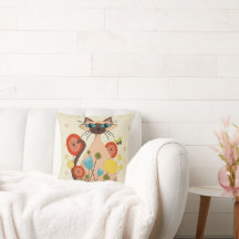 Groovyレトロキャット装飾用クッション(ミッドセンチュリーモダン)