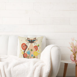 Groovyレトロキャット装飾用クッション(ミッドセンチュリーモダン) クッション