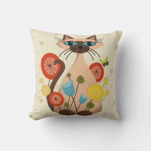 Groovyレトロキャット装飾用クッション(ミッドセンチュリーモダン) クッション (正面)