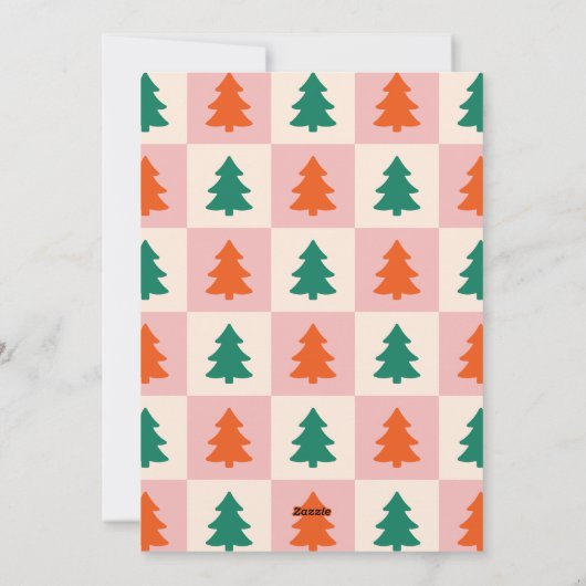 Groovyレトロクリスマスツリーパターンフォトフレーム シーズンカード (裏面)