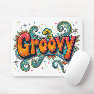 Groovyレトロサイケデリック70sヒッピーファンキーアート マウスパッド