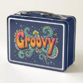 Groovyレトロサイケデリック70sヒッピーファンキーアート メタルランチボックス (裏面)