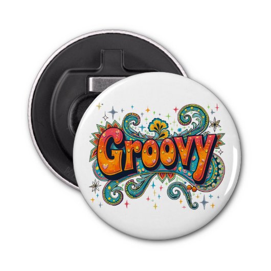 Groovyレトロサイケデリック70sヒッピーファンキーアート 栓抜き (正面)