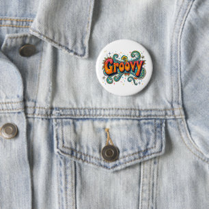 Groovyレトロサイケデリック70sヒッピーファンキーアート 缶バッジ