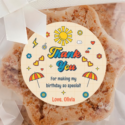 Groovyレトロサンキューバースデーパーティー ラウンドシール