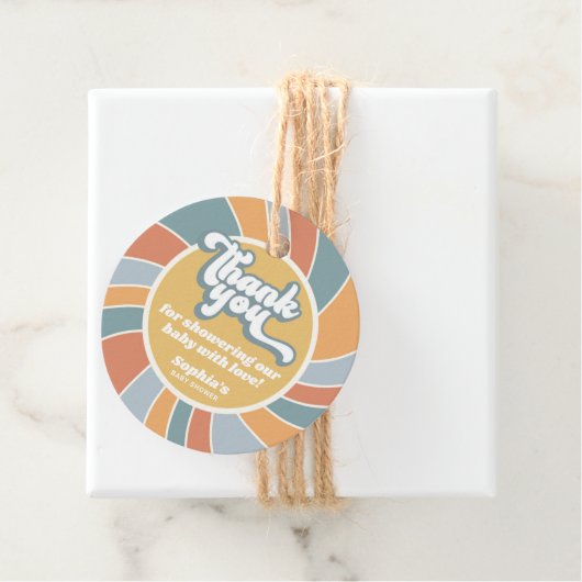 Groovyレトロサンシャインベビーシャワーありがとう フェイバータグ (インサイチュ)