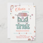 Groovyレトロスマイルフラワーズ3rd誕生日招待状 招待状 (正面)