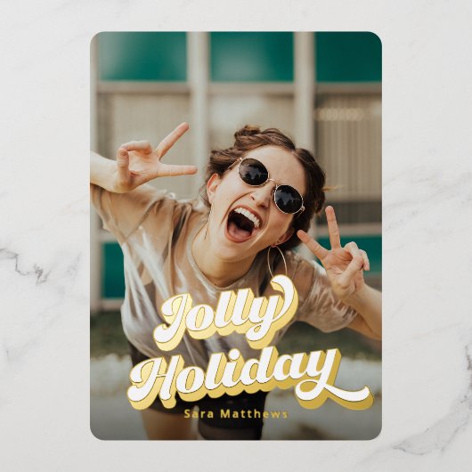 Groovyレトロタイポグラフィと金ゴールド 箔シーズンカード (正面)