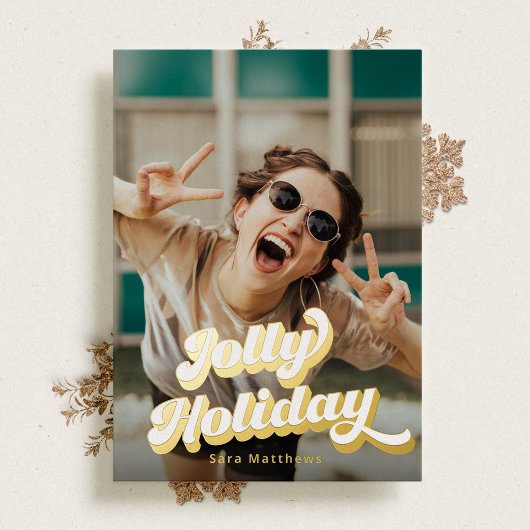 Groovyレトロタイポグラフィと金ゴールド 箔シーズンカード