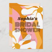 Groovyレトロデイジーフラワーズブライダルシャワー 招待状 (正面/裏面)