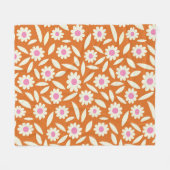 Groovyレトロデイジーフローラルパターンon orange フリースブランケット (正面(横))