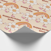 Groovyレトロデイジーボーホ虹パーソナライズされた名 ラッピングペーパー (角)