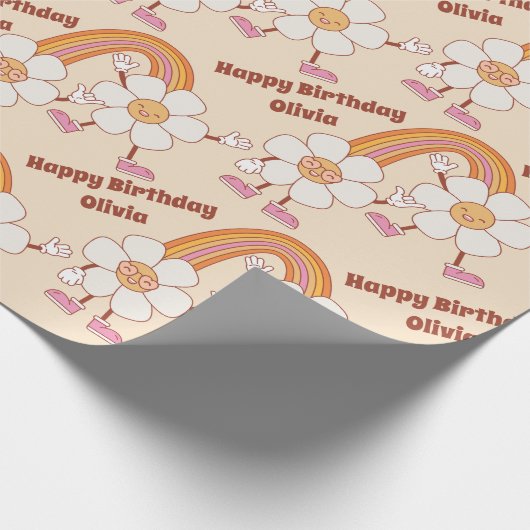Groovyレトロデイジーボーホ虹パーソナライズされた名 ラッピングペーパー (角)