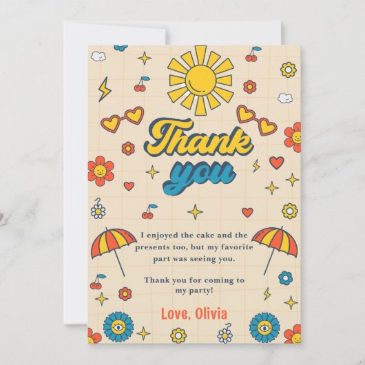 Groovyレトロデイジー誕生日サンキューカード 招待状 (正面)
