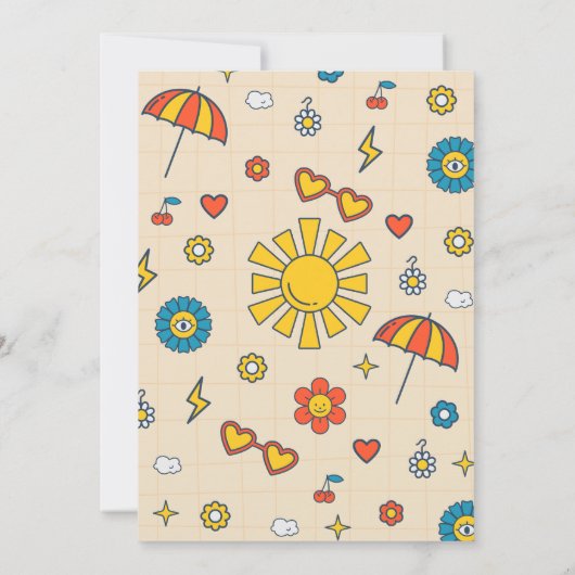 Groovyレトロデイジー誕生日サンキューカード 招待状 (裏面)