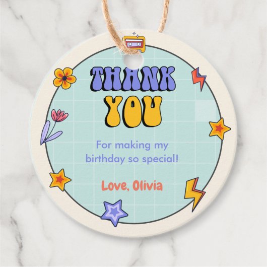 Groovyレトロヒッピーありがとう誕生日パーティー フェイバータグ (正面)