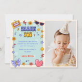 Groovyレトロヒッピー誕生日写真サンキューカード 招待状 (正面)