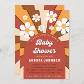 GroovyレトロヒッピーArch 70s 60sデイジーベビーシャワー 招待状 (正面/裏面)