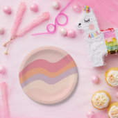 Groovyレトロビーブピンク波状紙プレート ペーパープレート (パーティー)