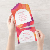 Groovyレトロピンクとオレンジアー結婚チ オールインワン招待状 (貼ってはがせる)