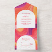 Groovyレトロピンクとオレンジアー結婚チ オールインワン招待状 (内側)