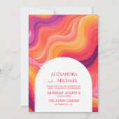 Groovyレトロピンクとオレンジアー結婚チ 招待状 (正面)