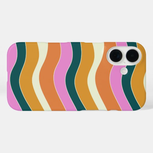 Groovyレトロピンクと緑の波線 Case-Mate iPhoneケース (裏面 (横))
