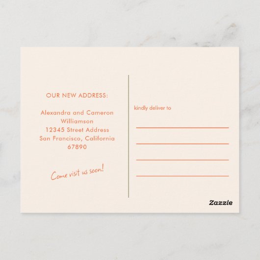 Groovyレトロピンクオレンジ新しいホームアドレスを移動 ポストカード (裏面)