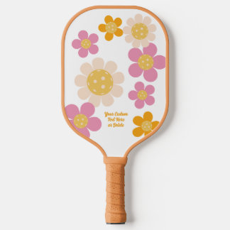 Groovyレトロピンクオレンジ色の花パーソナライズされた ピックルボールラケット