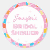 Groovyレトロピンクディスコボール70s 80sブライダルシャワー ラウンドシール (正面)