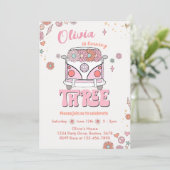 Groovyレトロピンクフラワーズ3st誕生日招待状 招待状 (スタンド正面)