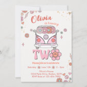 Groovyレトロピンク花2nd誕生日招待状 招待状 (正面)