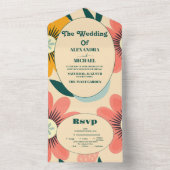 Groovyレトロピンク&金ゴールド結婚ズ オールインワン招待状 (内側)