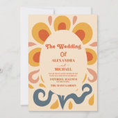 Groovyレトロピンク&金ゴールド結婚ズ 招待状 (正面)