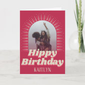 Groovyレトロフォトヒッピー誕生日 カード (正面)