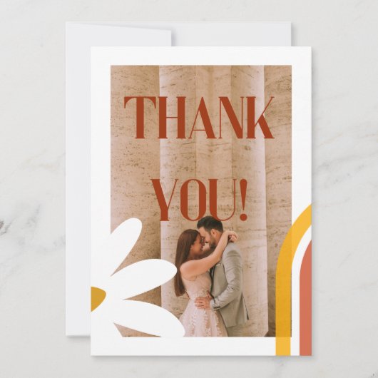 Groovyレトロフォトフラワーパワー結婚ズ サンキューカード (正面)