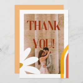 Groovyレトロフォトフラワーパワー結婚ズ サンキューカード