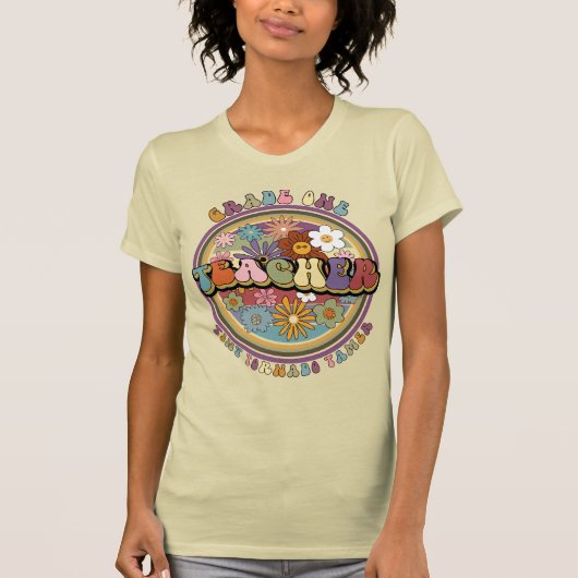Groovyレトロフローラデイジーグレード1の先生名 Tシャツ (正面)