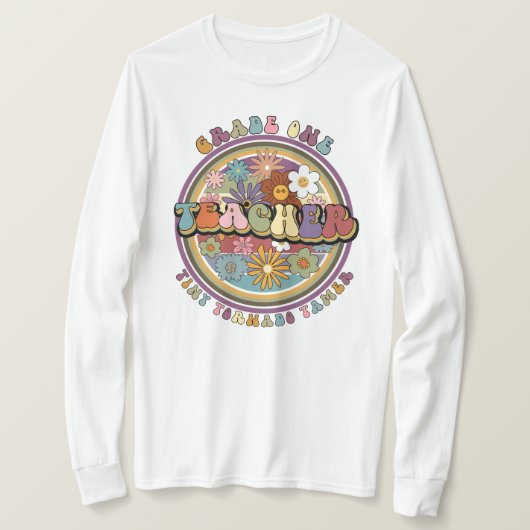 Groovyレトロフローラデイジーグレード1の先生名 Tシャツ (デザイン正面)