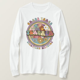 Groovyレトロフローラデイジーグレード3先生名 Tシャツ